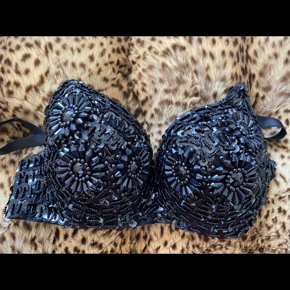 Black Intricately Beaded Bra